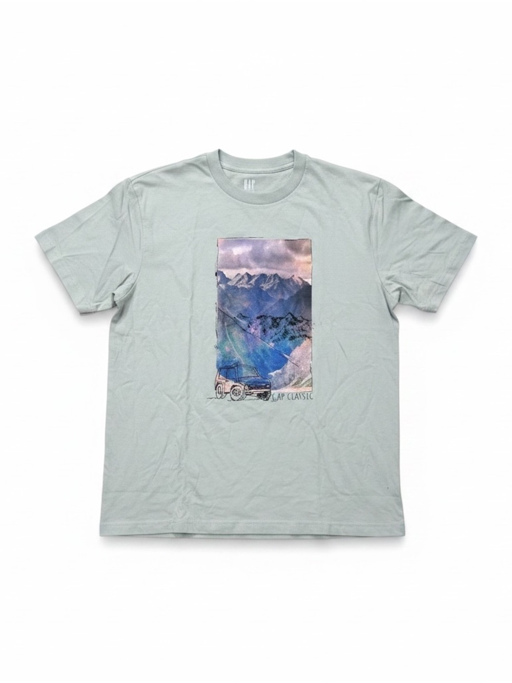 Gap Men’s Everyday Relaxed Short Sleeve T-Shirt, Size Medium, Green Graphic NEW